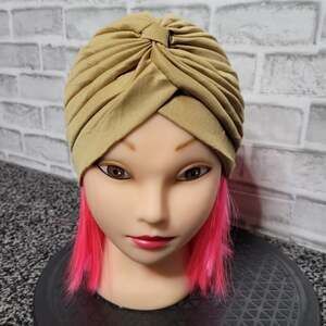 Tan Vintage Inspired Turban Hat, OSFM
